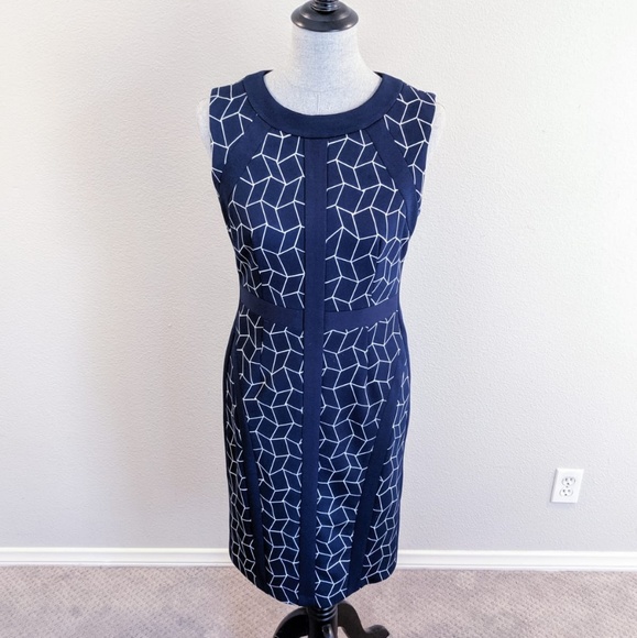 Navy Geometric Professional Career Dress - Picture 1 of 5